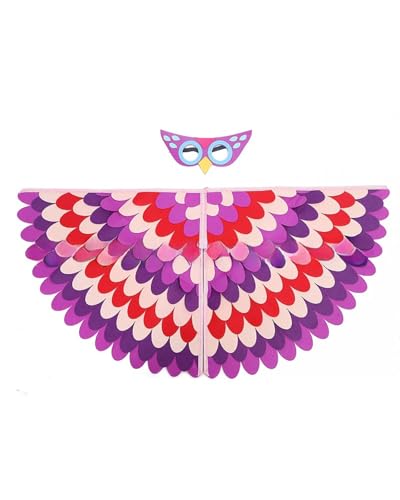 Vogelflügel-Kostüm für Kinder, buntes Eulen-Kostüm für Halloween, mit Filzmaske, Filzfedern, Vogel-Schal, Tier-Rollenspiel-Kostüm, Partyzubehör Vogelflügel-Kostüm für Kinder, buntes Eulen-Kostüm für Halloween, mit Filzmaske, Filzfedern, Vogel-Schal, Tier-Rollenspiel-Kostüm, Partyzubehör von Jackolume