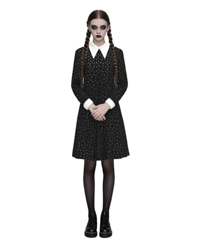 Wednesday-Kostüm für Erwachsene, Damen, langärmelig, schwarz, Gothic-Kleid, Halloween, Addams, berühmtes Kostüm, Cosplay, Outfits, Party Wednesday-Kostüm für Erwachsene, Damen, langärmelig, schwarz, Gothic-Kleid, Halloween, Addams, berühmtes Kostüm, Cosplay, Outfits, Party von Jackolume