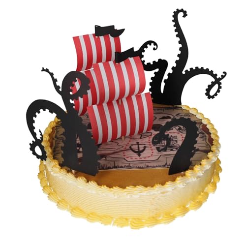 Cake Company Pirat Motivtorte | Torte Dekoration Set mit Schatzkarten-Zuckeraufleger & Papp-Pickern (Tentakel & Segel) | Perfekt für Kindergeburtstage & Piraten-Motto-Partys Cake Company Pirat Motivtorte | Torte Dekoration Set mit Schatzkarten-Zuckeraufleger & Papp-Pickern (Tentakel & Segel) | Perfekt für Kindergeburtstage & Piraten-Motto-Partys von Jacobi Decor