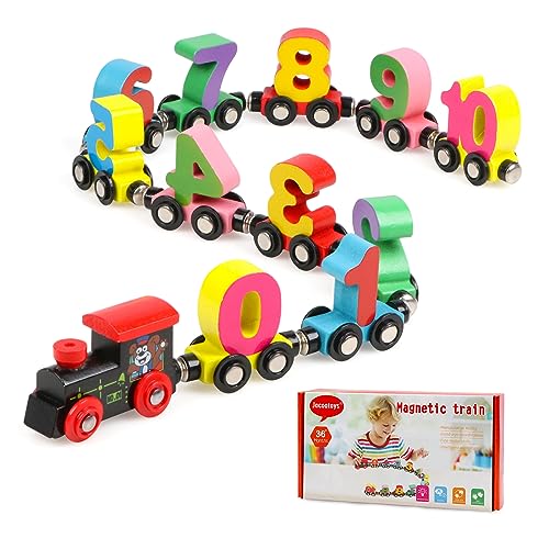 Jacootoys 12-teiliges Holz-Magnet-Zahlenzug-Set enthält 1 Motor, Holzspielzeugautos mit Zahlen für Kinder 3–5, Montessori-Spielzeug für Kleinkinder, Jungen, Mädchen von Jacootoys