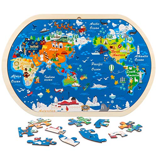 Jacootoys 31-teilige Holzpuzzles Weltkarte Puzzle Pädagogisches Montessori Holzspielzeug für Kinder ab 3 4 5 6+ Jahren Junge Mädchen von Jacootoys