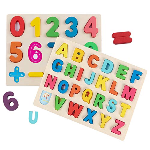 Jacootoys ABC Puzzle Spielzeug Buchstaben und Zahlen 2 Stück Steckspiel Lernen Kinder Spiele Montessori Alphabet Holzpuzzle Geschenk für Mädchen Jungen ab 3 4 5 Jahre von Jacootoys
