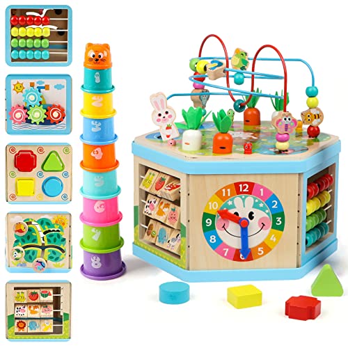 Jacootoys Holz Aktivitätswürfel, 7-in-1 Holz Motorikwürfel Pädagogisches Perlenlabyrinth Sortier Spielzeug für Kinder Babys Jungen Mädchen Jacootoys Holz Aktivitätswürfel, 7-in-1 Holz Motorikwürfel Pädagogisches Perlenlabyrinth Sortier Spielzeug für Kinder Babys Jungen Mädchen von Jacootoys