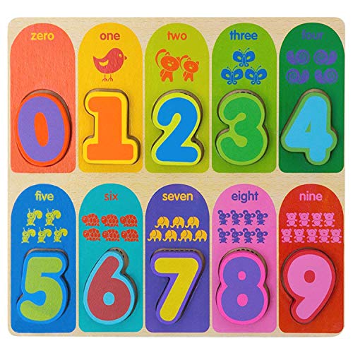 Jacootoys Zahlen Puzzle Holz Einlegepuzzle Grosse Bunte Nummern 0-9 Montessori Vorschule Lernen Spielzeug ab 1 Jahr Kinder Kleinkinder von Jacootoys