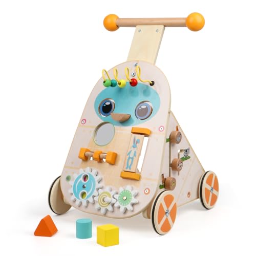Jacootoys hölzerne Aktivität Walker, einstellbare Geschwindigkeit Kleinkind Push Walker Activity Center Spielzeug, hölzerne Baby Walker Push und Pull Learning Walker für Jungen Mädchen 1 2 3 Jahr von Jacootoys