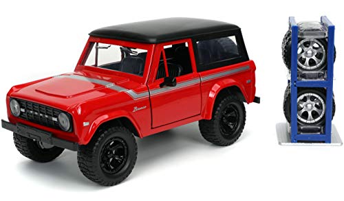 1973 Ford Bronco Red with Black Top and Silver Stripe with Extra Wheels Just Trucks Series 1/24 Diecast Model Car by Jada 32425 von Jada Toys