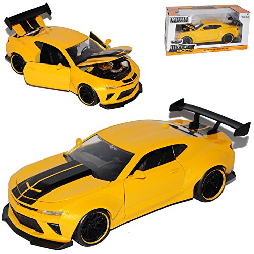 Chevrolet Camaro 2016 Coupe Gelb Schwarzen Streifen Tuning Version 6. Generation Ab 2016 1/24 Jada Modell Auto von Jada Toys