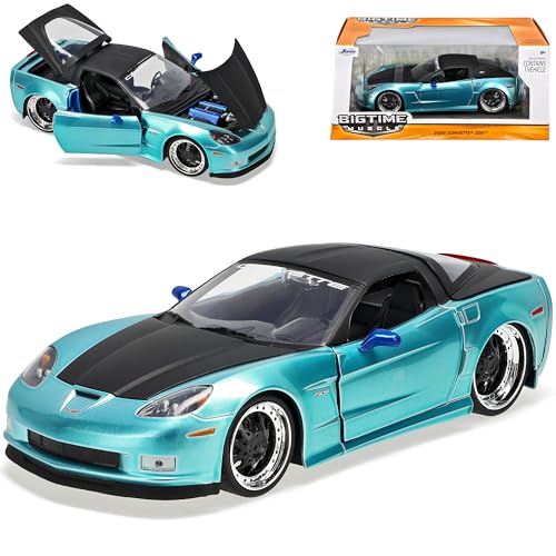 Chevrolet Chevy Corvette C6 Z06 Coupe Blau mit Schwarzem Dach 2005-2013 1/24 Jada Modell Auto mit individiuellem Wunschkennzeichen von Jada Toys