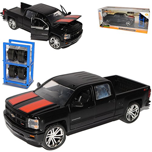 Chevrolet Chevy Silverado Pick-Up Matt Schwarz mit Rot Ab 2014 1/24 Jada Modell Auto von Jada Toys