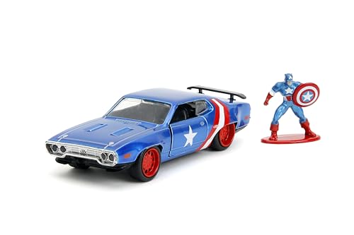 Jada 1972 Plymouth GTX Candy Blue with Red and White Stripes and Captain America Diecast Figure The Avengers Hollywood Rides Series 1/32 Diecast Model Car Jada 1972 Plymouth GTX Candy Blue with Red and White Stripes and Captain America Diecast Figure The Avengers Hollywood Rides Series 1/32 Diecast Model Car von Jada Toys