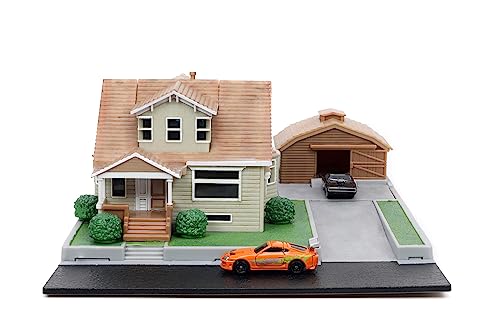 Jada Toys Fast & Furious Dom Toretto Haus - Nano Diorama (14x20x20cm) inkl. 2 Die Cast Autos (Dodge Charger und Toyota Supra), Garage und Außenflächen, Fast and Furious Fanartikel ab 8 Jahre von Jada