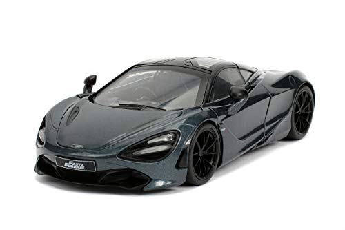 Jada Toys 253203036 Fast & Furious Shaw's McLaren 720S, Auto, Tuning-Modell im Maßstab 1:24, mit Spoiler, zu öffnende Flügeltüren, Motorhaube und Kofferraum, Freilauf, grau, Schwarz von Jada