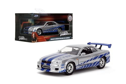 Jada 97184S Miniatur-Auto Nissan Skyline GTR R34 Brian Fast and Furious Maßstab 1:32, Grau/Blau von Jada Toys