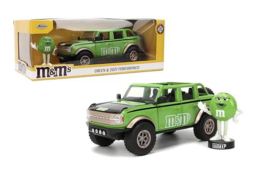Jada Hollywood Rides M&M'S 2021 Ford Bronco mit grüner M&M'S Metallfigur - Druckguss-Auto mit Sich öffnenden Türen, Maßstab 1:24, ab 8 Jahren, Sammelspielzeug für Kinder und Erwachsene von Jada Toys
