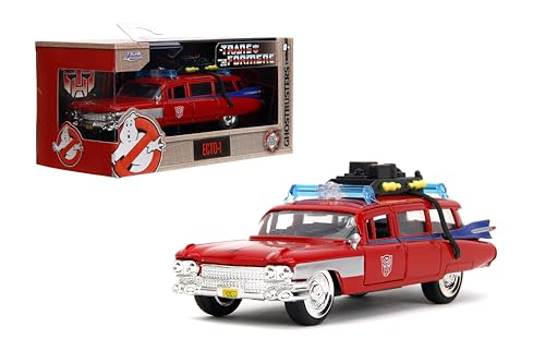 Jada Hollywood Rides Transformers x Ghostbusters Ecto-1 G1 Mashup - Druckguss-Auto mit öffnenden Türen, Maßstab 1:32, ab 8 Jahren (40th Anniversary Edition) von Jada