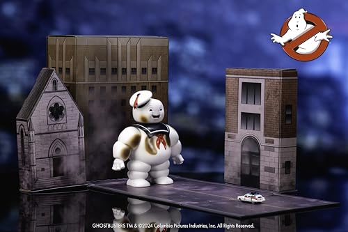 Jada Nanoscene Ghostbusters Stay Puft Marshmallow Man Druckguss Metallfigur mit Nano Ecto-1 Druckguss-Fahrzeug von Jada Toys