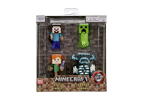 Jada Toys Minecraft Figuren-Set (4 Stück) aus Metall - Sammelfiguren aus Minecraft Caves & Cliffs (Steve, Alex, Creeper und Warden) für Gamer & Sammler ab 8 Jahre, je 6 cm von Jada