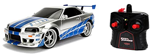 Jada Toys Fast & Furious RC Nissan Skyline GTR, R34, Turbofunktion, RC Auto, Ferngesteuertes Auto mit Fernbedienung, vorwärts-rückwärts, Links-rechts, Maßstab 1:24, blau/Silber von Jada Toys