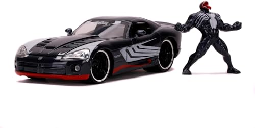 Jada Toys 253225015 Marvel, 2008 Dodge Viper, SRT10, Spielzeugauto, Türen, Kofferraum, Motorhaube zum Öffnen, inkl. Die-cast Venom Figur, Maßstab 1:24, schwarz von Jada Toys