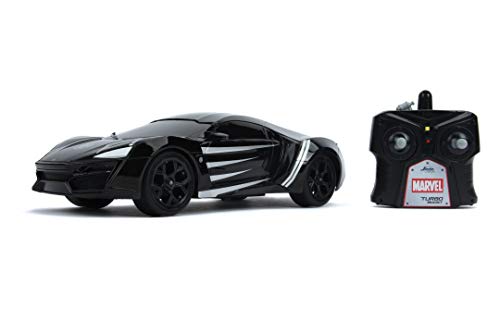 Jada Toys Marvel Black Panther RC Lykan Hypersport, Turbofunktion, RC Auto, Ferngesteuertes Auto mit Fernbedienung, vorwärts-rückwärts, Links-rechts, Maßstab 1:16, USB Ladefunktion, schwarz von Jada Toys