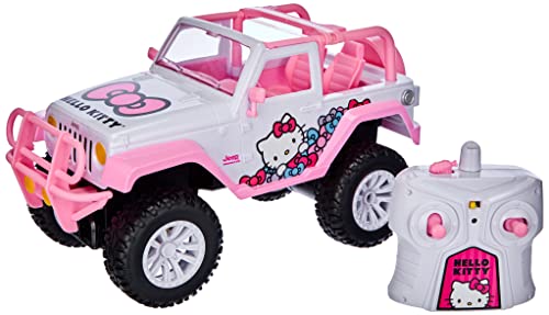 Jada Toys – Hello Kitty RC Jeep Wrangler – ferngesteuertes Auto, mit Stickerbogen, Geländewagen, Puppenauto, für Kinder ab 6 Jahren, weiß/pink von Jada Toys