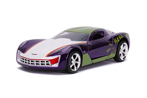 Jada Toys 253252016 DC Comics Super Heroes Joker, 2009 Chevy Corvette Stingray, Spielzeugauto aus Die-cast, Türen zum Öffnen, Maßstab 1:32, lila von Jada Toys