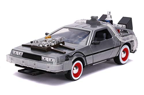 Jada Toys Zurück in die Zukunft 3, DeLorean DMC-12 Modellauto, 1:24, Time Machine, mit Licht- und Radfunktion, Flügeltüren, viele Details, silber von Jada Toys