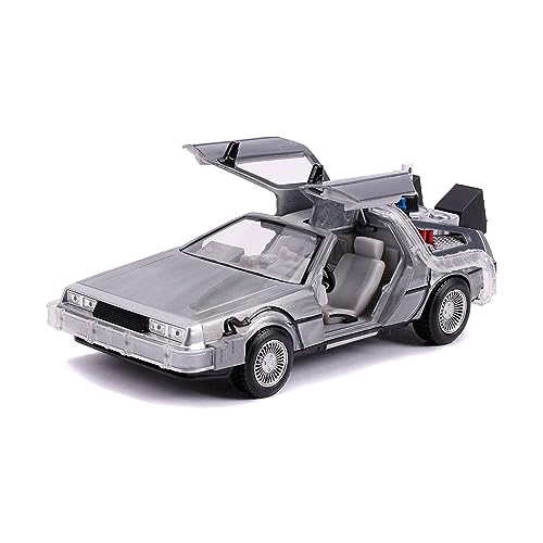 Jada Toys Zurück in die Zukunft 3, DeLorean DMC-12 Modellauto, 1:24, Time Machine, mit Licht- und Radfunktion, Flügeltüren, viele Details, silber von Jada Toys