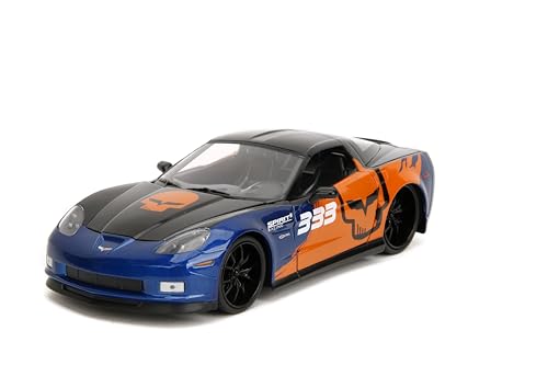 Jada Toys Bigtime Muscle 1:24 2006 Chevy Corvette Z06 Druckguss-Auto – Öffnende Türen, Motorhaube, Kofferraum, Gummireifen (Metallic Blau/Orange) von Jada Toys