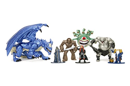 Jada Toys Dungeons and Dragons Figuren Set (Mega Pack mit 7 Sammelfiguren in 3 Größen) - DND Figuren aus Metall ab 12 Jahre (Elf, Human Barbarian, Zwerg, Golem, Oger, Beholder, Drache,), 4-10 cm von Jada Toys