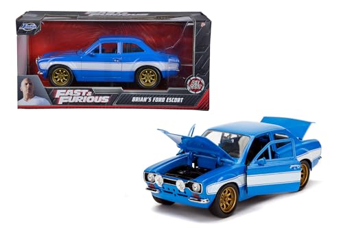 Jada Toys Fast & Furious Brian's 1974 Ford Escort, Auto, Spielzeugauto aus Die-cast, öffnende Türen, Kofferraum & Motorhaube, Maßstab 1:24, blau Jada Toys Fast & Furious Brian's 1974 Ford Escort, Auto, Spielzeugauto aus Die-cast, öffnende Türen, Kofferraum & Motorhaube, Maßstab 1:24, blau von Jada Toys