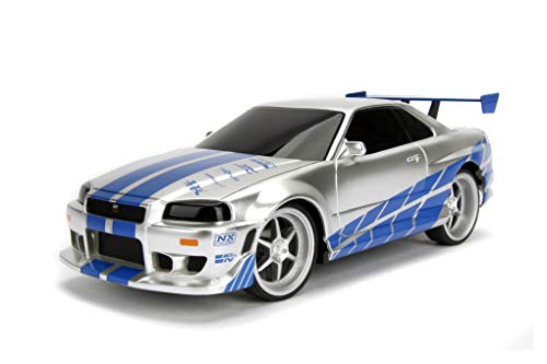 Jada Toys - Fast & Furious 2002 Nissan GT-R R34 RC Car - Maßstab 1:24-2.4GHz Fernsteuerung - Turbo Funktion - Spielzeug für Kinder und Erwachsene - Silber von Jada