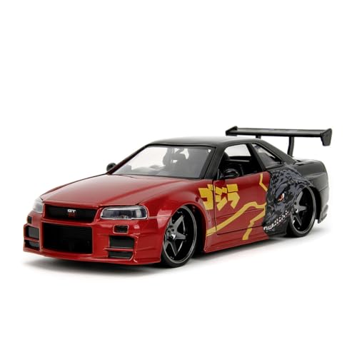 Jada Toys Godzilla Modellauto Nissan Skyline GT-R (R34) 2002 - Godzilla vs. Destoroyah Spielzeug-Auto aus Metall mit Teilen zum Öffnen, Maßstab 1:24 (19 cm), für Fans & Sammler ab 8 Jahre von Jada