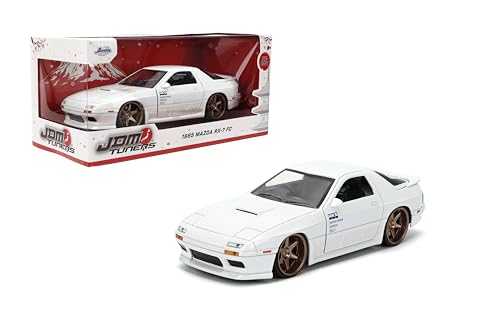 Jada Toys JDM Tuners Maßstab 1:24 Druckguss 1985 Mazda RX-7 (FC) Volk Racing, öffnende Türen, detaillierter Innenraum, Gummireifen, Sammlerstück für Kinder ab 8 Jahren, Weiß von Jada Toys
