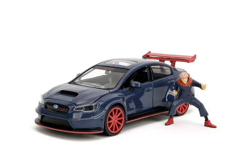 Jada Toys Jujutsu Kaisen Figur Yuji Itadori mit Modellauto 2016er Subaru WRX STI Wideboy - Set aus Actionfigur (7 cm) und Spielzeug-Auto (20 cm) für Manga- und Anime-Fans ab 8 Jahre von Jada