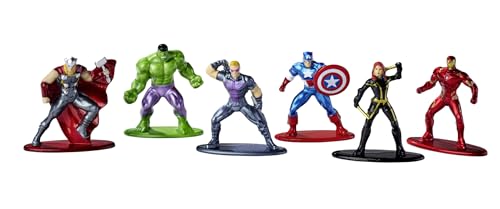 Jada Toys Marvel Avengers Figuren (6 Stück) - Diorama-Set mit 6 Nano-Sammelfiguren aus Metall (Captain America, Iron Man, Hulk, Hawkeye, Thor & Black Widow) für Fans und Sammler ab 3 Jahre, je 4 cm von Jada Toys