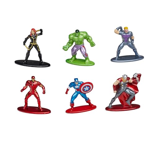 Jada Toys Marvel Avengers Figuren (6 Stück) - Diorama-Set mit 6 Nano-Sammelfiguren aus Metall (Captain America, Iron Man, Hulk, Hawkeye, Thor & Black Widow) für Fans und Sammler ab 3 Jahre, je 4 cm von Jada Toys