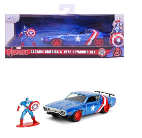 Jada Toys - Marvel Captain America 1971 Plymouth GTX inkl. Captain America Figur, Modellauto aus Metall, 1:32, Türen zum Öffnen, 13,5 cm, für Fans und Kinder ab 8 Jahre, Schwarz Jada Toys - Marvel Captain America 1971 Plymouth GTX inkl. Captain America Figur, Modellauto aus Metall, 1:32, Türen zum Öffnen, 13,5 cm, für Fans und Kinder ab 8 Jahre, Schwarz von Jada Toys