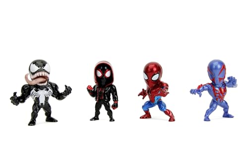 Jada Toys 4er-Set Marvel Spider-Man Figuren (Spider-Man, Venom, Miles Morales, Spider-Man 2099) - 4 Sammelfiguren aus Metall, je 6 cm, für Fans & Sammler ab 8 Jahre, Wave 1 von Jada Toys