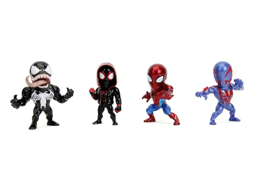 Jada Toys 4er-Set Marvel Spider-Man Figuren (Spiderman, Venom, Miles Morales, Spiderman 2099) - 4 Sammelfiguren aus Metall, je 6 cm, für Fans & Sammler ab 8 Jahre, Welle 1 von Jada Toys