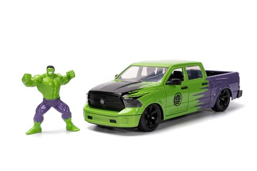 Jada Toys Marvel Hulk Figur mit Modellauto 2014er Dodge Ram 1500 - Set aus Marvel Avengers Sammelfigur (6 cm) und Spielzeugauto (20 cm) für Marvel Fans und Kinder ab 8 Jahre von Jada Toys