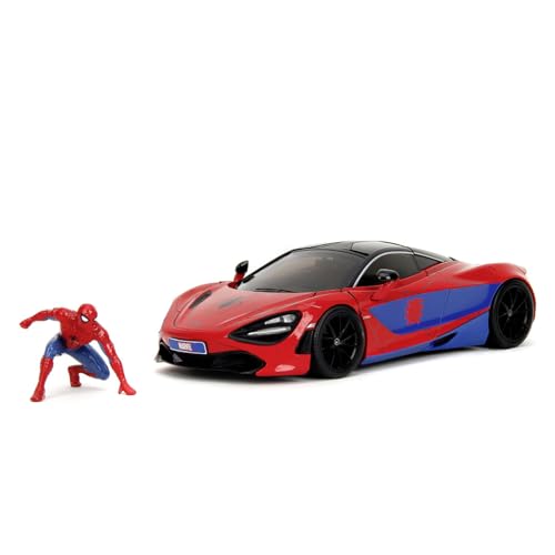 Jada Toys Marvel Auto McLaren 720S (19 cm) mit Spider-Man Figur (5 cm) - Modellauto mit Teilen zum Öffnen, Spielzeug-Set aus Metall für Fans und Kinder ab 8 Jahre von Jada