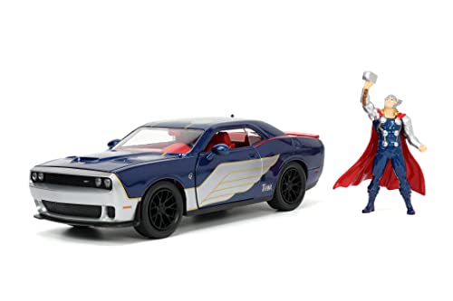 Jada Toys Marvel Figur Thor mit Modellauto 2015er Dodge Challenger SRT8 Hellcat - Set aus Marvel Avengers Actionfigur (8 cm) & Spielzeugauto (20 cm), für Marvel Fans und Kinder ab 8 Jahre von Jada