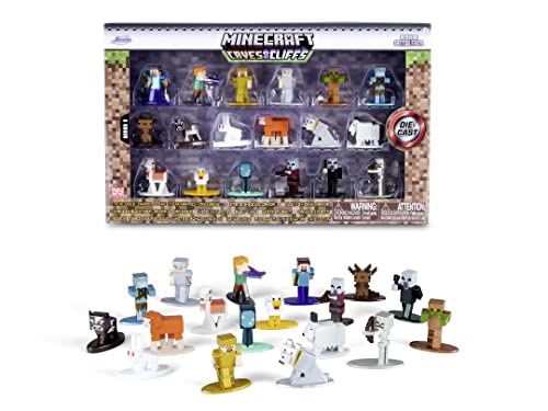 Jada Toys Minecraft Figuren-Set aus Metall (18 Stück, Series 9) - Multi-Pack Nano Sammelfiguren aus Minecraft Caves & Cliffs, Metallfiguren für Fans und Sammler ab 3 Jahre, je 4 cm von Jada Toys