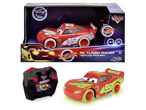 Jada Toys - RC Turbo Racer Lightning McQueen (17 cm) aus Disney Pixars Cars - ferngesteuertes Auto ab 4 Jahre, leuchtet im Dunkeln, Spielzeugauto für Kinder mit 2-Kanal-Fernbedienung (2,4 GHz) von Jada Toys