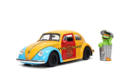 Jada Toys VW Käfer 1959 mit Figur Oscar aus der Sesamstraße - bunter Volkswagen Beetle (16,5 cm) aus Metall, für Auto-Sammler und Fans der Sesamstraße ab 8 Jahre von Jada