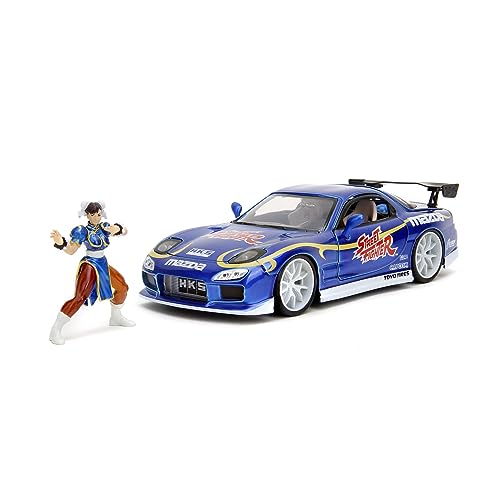 Jada Toys Street Fighter Figur Chun-Li mit Modellauto 1993er Mazda RX-7 - Set aus Actionfigur (6 cm) und Spielzeugauto (20 cm) für Fans und Kinder ab 8 Jahre, Blau von Jada