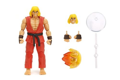 Jada Toys Street Fighter Figur Ken (15 cm) - bewegliche Sammel- und Actionfigur aus Street Fighter 2: The Final Challengers, mit alternativem Kopf, Händen und Zubehör, ab 13 Jahre von Jada