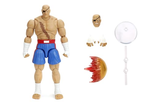 Jada Toys Street Fighter Figur Sagat (19 cm) - bewegliche Sammel- und Actionfigur aus Street Fighter 2: The Final Challengers, mit alternativem Kopf, Händen und Zubehör, ab 13 Jahre von Jada Toys