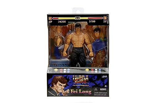 Jada Toys Street Fighter Figur FEI-Long (15 cm) - bewegliche Sammel- und Actionfigur aus Street Fighter 2: The Final Challengers, mit alternativem Kopf, Händen und Zubehör, ab 13 Jahre von Jada